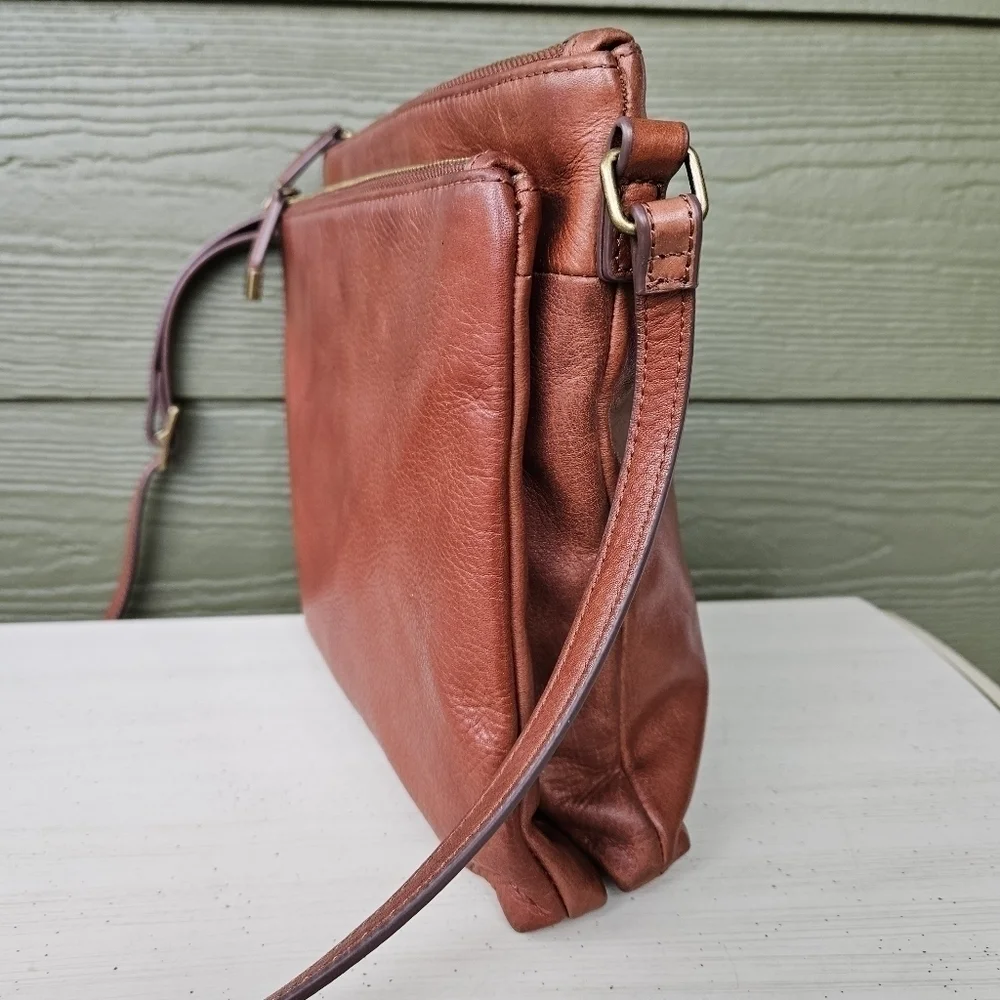Margot Lorna Cognac Soft Brown Leather Crossbody Purse Zip Top Hobo Bag Satchel